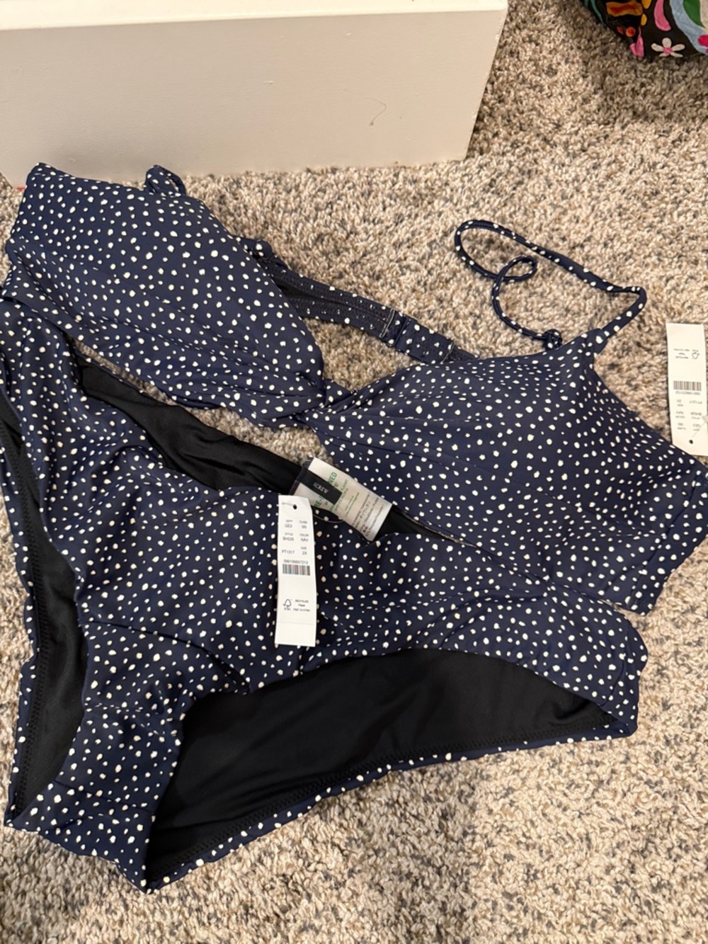 J Crew Strappy twist bikini top and bottom in dot Womens Size 2X NWT